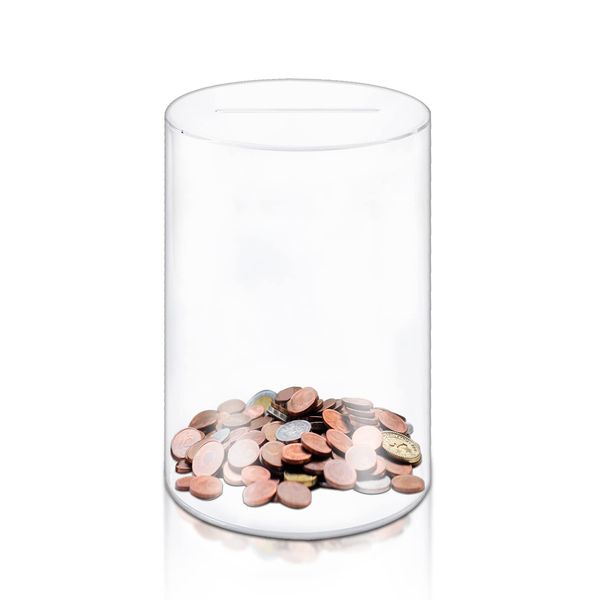 Clear Acrylic Money Box Break to Open Piggy Bank for Adults or Kids Money Saving Box 8"× 5" Transparent