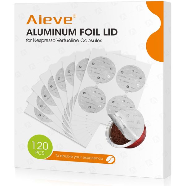 Aieve Aluminum Foil Seal Lids for Nespresso Vertuo Pods, Coffee Pod Foil Lids Compatible with Nespresso Vertuo Capsules Nespresso Refillable Capsule (120Pcs)