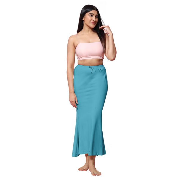 Jaanvi Fashion Women's Cotton Blend Fishcut Saree Shapewear,Petticoat,Skirt, Comfortwear(Shapewear-sky-blue-s-re)