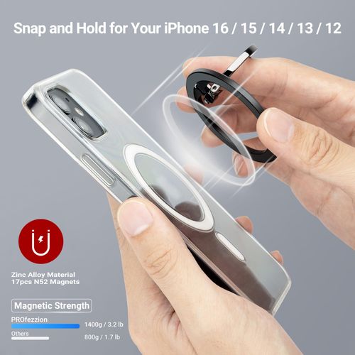PROfezzion Thin Metal Ring Holder for MagSafe, Removable Strongest Magnetic Phone Grip for iPhone 16 15 14 13 12 Pro Max Plus with MagSafe Case [Not for Regular Case] [MagSafe Car Mount Compatible]