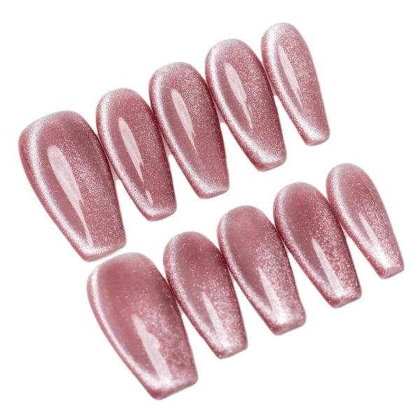 Sun&Beam Nails Handmade Nail Tip, Medium, Long, Ballerina, False Claws, Coffin, Solid, Fuchsia Color, Cat Eye, Magnet, Popular, Stylish, Cute, False Claws, Pack of 10 (#89 M)