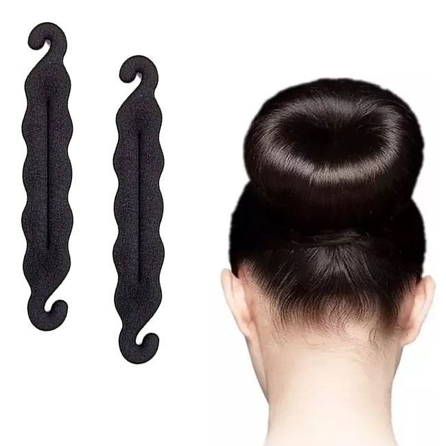 Velvet London 2 PCS Magic French Hair Braiding Tool, Bun Maker Tool, Twist Bun Maker Clip Hook Holder Foam Sponge Donut Twister Ponytail Bun Maker, Hair Styling Tools (BLACK)