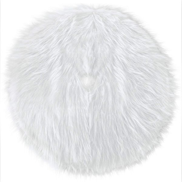 White Faux Fur Christmas Tree Skirt Snow Tree Skirts for Christmas Holiday Decorations (50 cm)