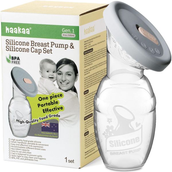 haakaa Manual Breast Pump Breastfeeding Pump with Food Silicone Cap 4oz/100ml