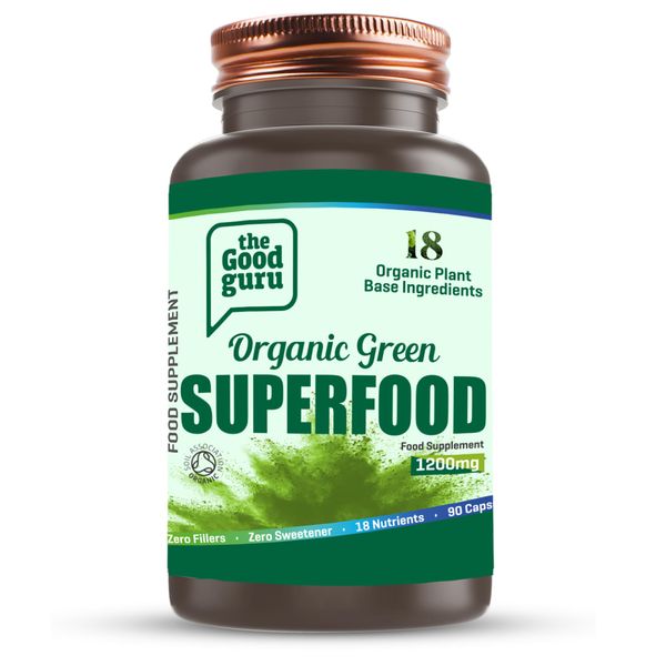 Organic Green Superfood Supplement Capsules - 90 Capsules with 18 Nutritious Ingredients by The Good Guru