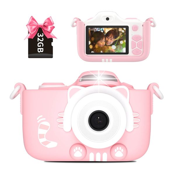 Children's Digital Camera, Toy Camera, Front and Rear 40 Megapixels, 1080 PHD, Timer Shooting, Selfie Possible, 2-inch IPS Screen, Japanese Instruction Manual (32 G SD Cart) Included