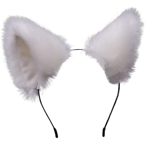 JJLFresheners White Cute Cat Ears Headband Long Fur Fox Ears Cosplay Headband with Bells Headwear Hairband for Party Costume Halloween Hairhoop, Women's Headbands, Hats and Caps