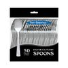 Party Essentials 50Count Hard Plastic Spoons, Shiny Silver