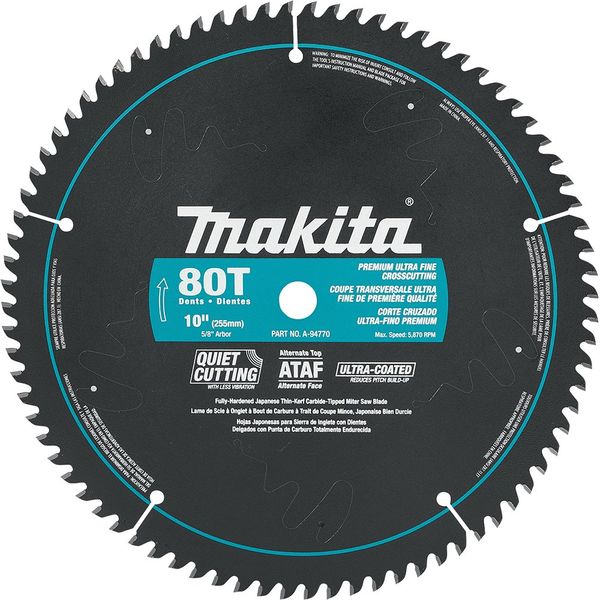 Makita A-94770 10-Inch 80 Tooth Ultra Coated Mitersaw Blade , Black