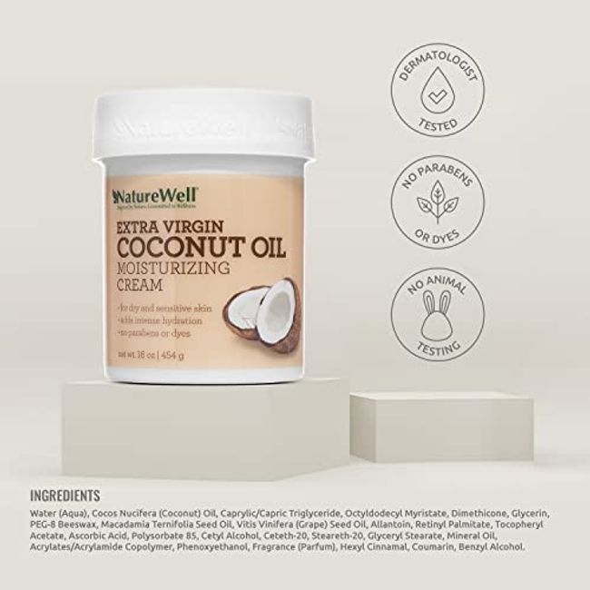 NATURE WELL Extra Virgin Coconut Oil Moisturizing Cream for Face, Body, &  Hands, Restores Skin's Moisture Barrier, Provides Intense Hydration For Dry