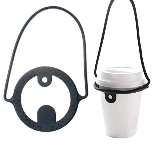 Drink Cup Holder Coffee Take Out Carry with Straw Holder Silicone (Black)