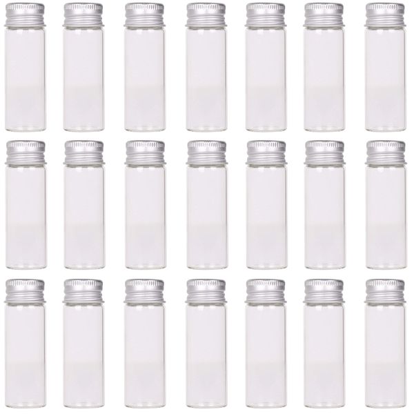 MaxMau 24 Tiny Jars with Aluminum Screw Lids 15ml Small Glass Bottles Clear Mini Vials Metal Caps Top Sample Message Bottle Jewelry Beads Herbs Storing Wedding Favors DIY Decorations