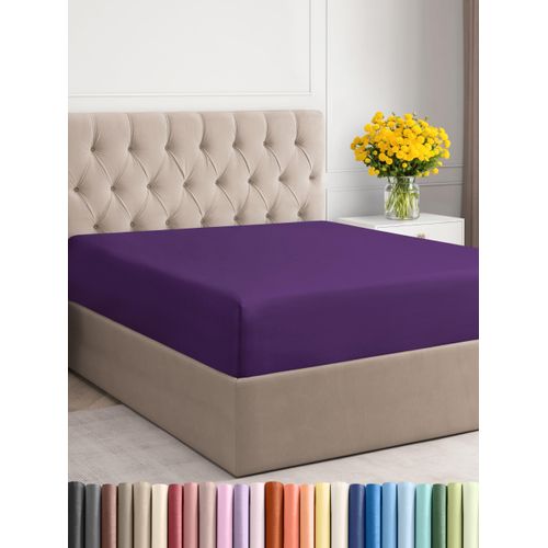 Queen Size Fitted Bed Sheet - Hotel Luxury Single Fitted Bottom Sheet Only - Fits Mattress Between 8 to 16 inches - Deep Pockets, Extra Soft and Wrinkle Free - Easy-Fit, Breathable & Cooling - Purple