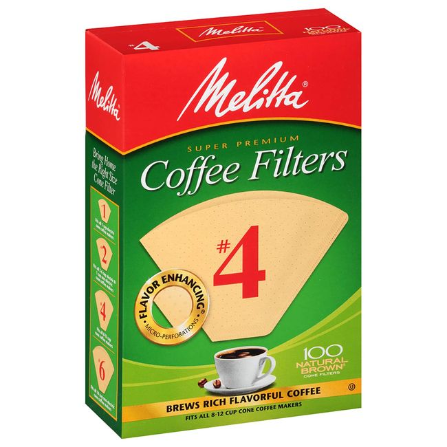 Melitta #4 Cone Coffee Filters, Natural Brown, 100 Count (Pack of 6)