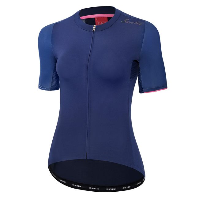 Santic Radtrikot Damen Kurzarm Fahrrad MTB Shirts Top Taschen Reißverschluss Atmungsaktiv Sommer Navy XXL