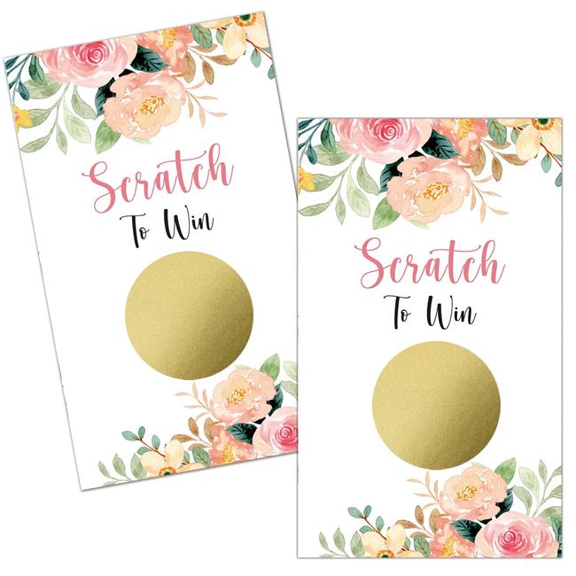 Haizct 50 Pack Watercolor Flowers Blank Gift Certificate Scratch Off Cards for Small Business, Spa Beauty Makeup Hair Salon, Bridal Shower, Baby Shower, Country Wedding, Rose flower, Gold-GK081