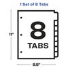 Avery 8-Tab Sheet Protector Dividers, Printable Easy Peel Clear Labels, Index Maker, White Tabs, 1 Set (75501)