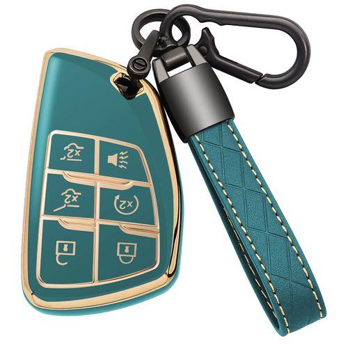Kespevn for Chevy Key Fob Cover with Keychain Soft TPU Key Case Shell Holder Fits for 2021 2022 2023 Chevrolet Suburban Tahoe Silverado 1500, for GMC Yukon Sierra, for Buick Encore 6 Button (A Gray)