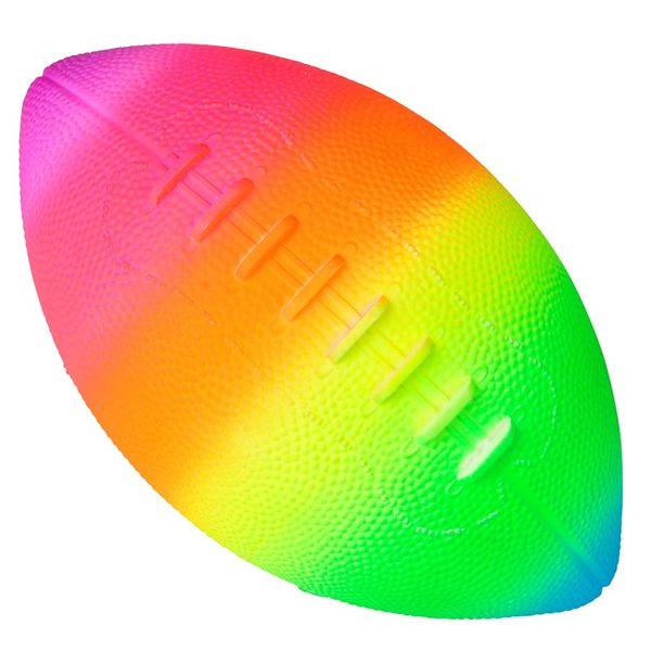 HOWBOUTDIS 9 Inch Rainbow Inflatable Football for Kids-Fun Backyard Game Ball- Bright Neon Color-Ages 3+