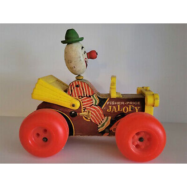 Fisher Price #724 Pull Toy Jalopy Toy Car Clown (Wood)