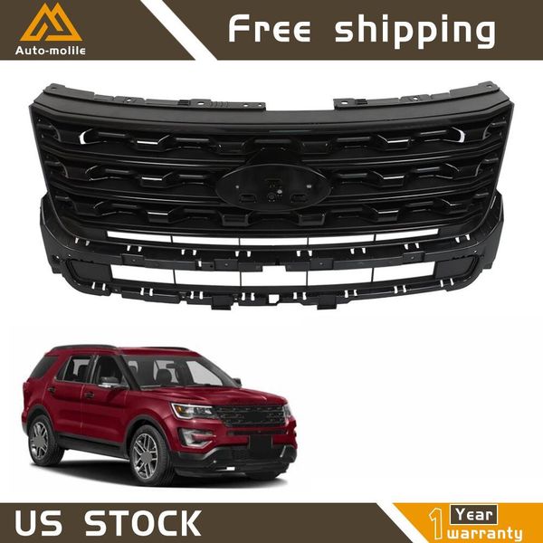 Fit For 2016-2017 Ford Explorer Front Upper Bumper Grille Glossy Black FO1200577