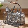 Antique Grey Metal Wire Kitchen 4 Compartment Cutlery Basket Caddy Storage Solution