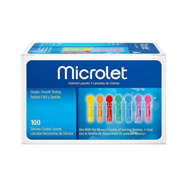 Bayer Microlet Colored Lancets Silicone-Coated Simple Smooth Testing 100 Count