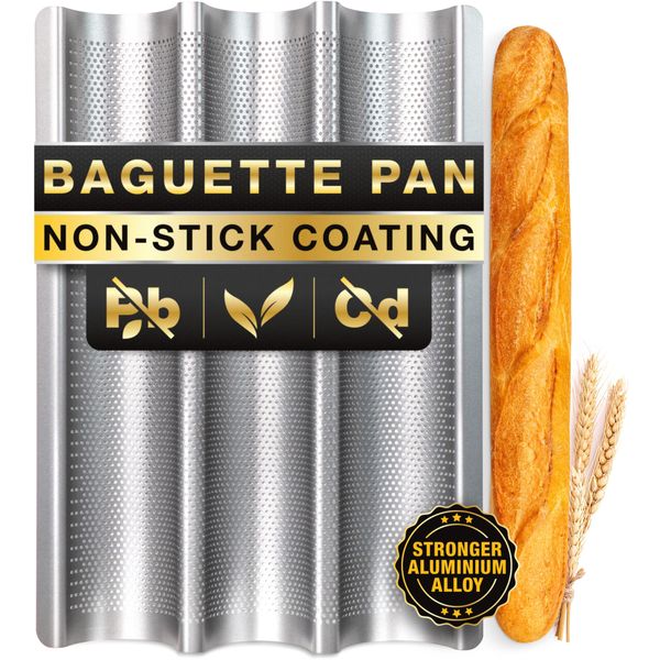 Eparé Baguette Pan for Baking - 2022 Design 15" x 11" Nonstick Perforated Bread Pans for Homemade Bread - Long Italian Bread Pan & French Bread Baker's Tray - Baguette Baking Pan Tool