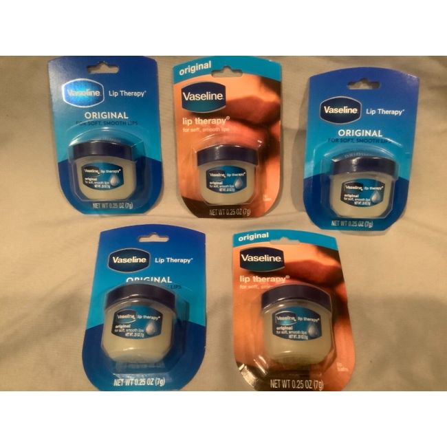 ~ 5 Vaseline Original Lip Therapy For Soft Smooth Lips .25 Oz  ~