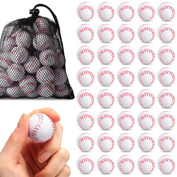 40 Pcs Mini Foam Baseballs, 1.18 Inch Baseball Stress Balls with Drawstring Mesh Bag Baseball Party Favors Soft Baseball Foam Toy Mini Foam Sport Ball for Anxiety Relief Relaxation Party Teens Adults