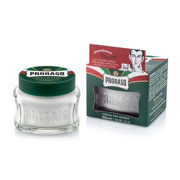 Proraso Pre Shave Cream, 100 ml, erfrischende und belebende Rasiercreme für die Anwendung vor der Rasur, mit Eukalyptusöl und Menthol, Made in Italy, Grün