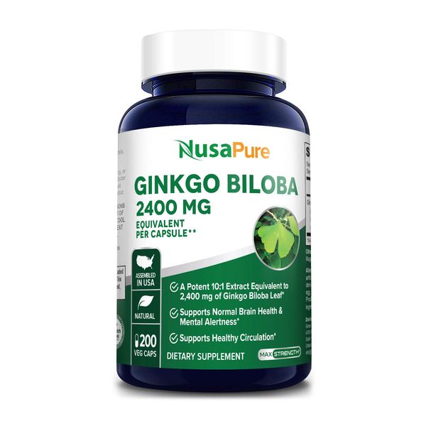 NusaPure Ginkgo Biloba Extract 12,500mg Per Veggie Caps 200 Capsules (Vegetarian,Non-GMO, Gluten Free & Extract 50:1). Bioperine