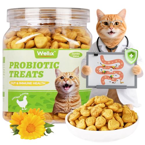 Wellix 13.5oz Probiotic Health Supplement Cat Treats for Indoor Cats - Chicken Flavor Kitten Snacks for Gut+Immune Health - Add Fos & Inulin Cat Training Biscuits