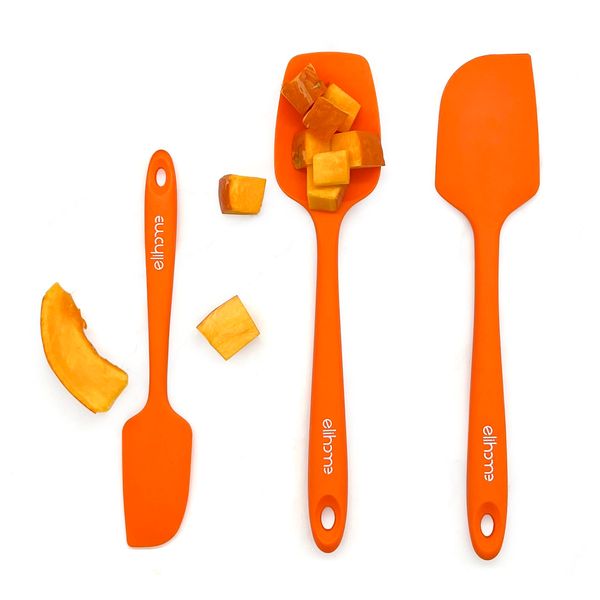 Elihome Chef Series 3 Piece Silicone Spatula Set - 600°F Heat Resistant Non Stick Rubber Kitchen Scraper Spatulas for Cooking, Baking, and Mixing – BPA Free and LFGB Certified Silicone (Orange)