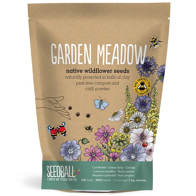 SEEDBALL Garden Meadow Seed Bombs (Grab Bag) – 100 Seed Balls Per Pack | Pollinator Friendly Wildflower Seeds - Clay Protected Seed Bomb for Bees, Butterflies, Birds & Garden Wildlife