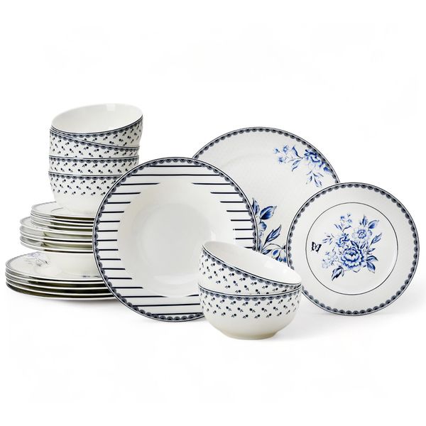 24pc STPGOODS Blue Flower Porcleain Dinner Service Set Dinnerware