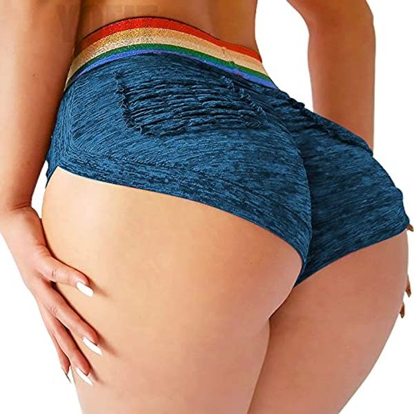 YOFIT High Waist Booty Workout Shorts Womens Sexy Shorts Scrunch Butt Pocket Shorts Sport Lingerie #1 Blue XL