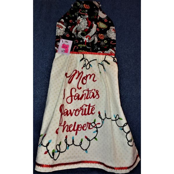 *NEW* Handmade 'Mom Is Santa's Favorite Helper' Hanging Kitchen Hand Towel #2519