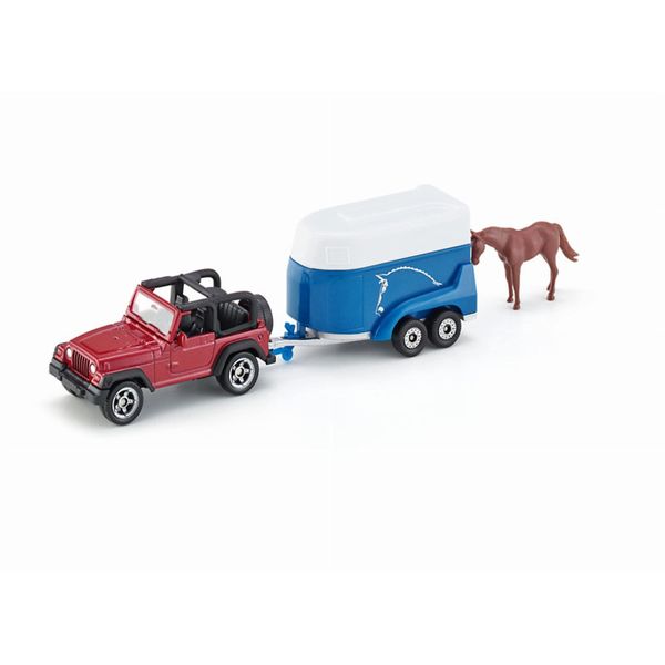 Siku 1651, Jeep with Horse Trailer, Metal/Plastic, Multicolour, Incl. 1 Toy Horse, Opening Loading Flap