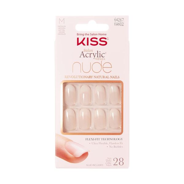 KISS Salon Acrylic French Nude Collection, Graceful, Medium Length Nude Fake Nails, Includes 28 False Nails, Nail Glue, Nail File, and Manicure Stick