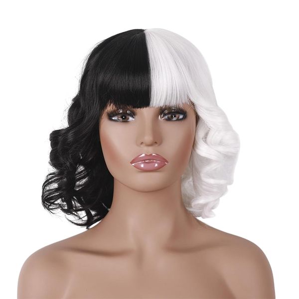 1 Piece Short Wig Cap, Cosplay Accessories, Fake Curly Hair for Women, Synthetic Hair, Halloween Hair Accessories, Black and White Wig, Dress-Up Accessories, Suitable for Parties and Performances