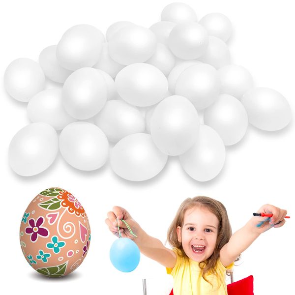 30 Pcs Plastic White Fake Eggs,Easter Eggs,Realistic White Eggs,Faux Fake Egg for DIY Crafts,Painting,Party,Home Decor,Kids,Kitchen