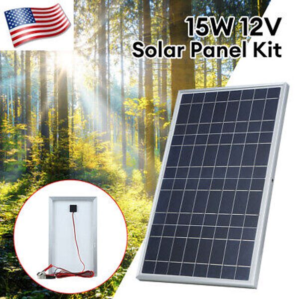 US Portable 15W 12V Solar Panel Kit w/ Alligator Clip Waterproof Indoor Outdoor