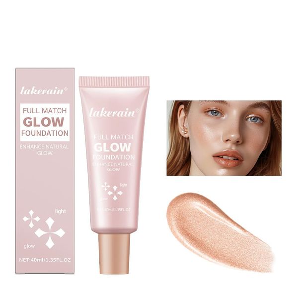 Full Coverage Glow Foundation, Liquid Highlighter Natural Glowing, Shimmer Face Body Glow Makeup, Glitter Brightens Liquid Glow Highlighter Foundation (# 02, Color)