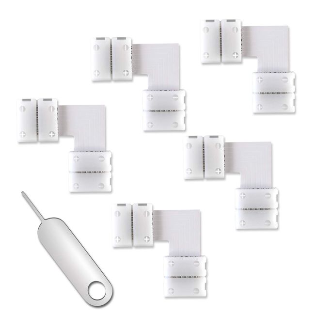 6-Pins Cut-End to Cut-End Connector for Philips Hue Lightstrip Plus, L-Shaped Connector Light Strip 90 Degree Corner Connectors,6 Pins LED Lightstrip Connectors (5 Pack, White)