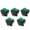 Heschen Rocker Switch ON-OFF DPST 4 Terminals Green Light 16A 250VAC 5Pack