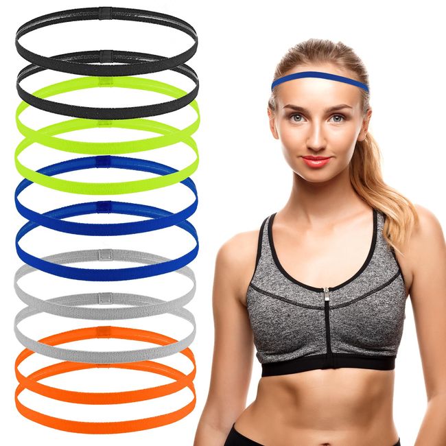 Ouligay 10 Stücke Haarband Damen Sport Stirnband Dünn Sport Haarbänder Kinder Antirutsch Elastische Stirnbänder Sport Haarband Dünn für Damen Herren Frauen Mädchen Fußball Yoga Laufen