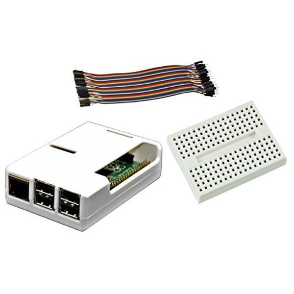 SB Components Case for Raspberry Pi 2 Model B & Raspberry Pi 3 B+ with Mini BreadBoard and 40pcs Male to Female 20cm Jumper Wire Connectors (White)