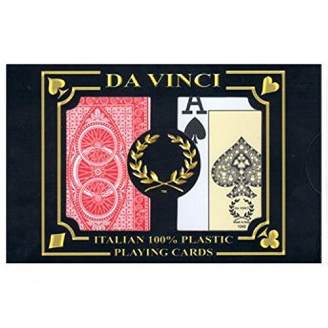 DA VINCI Ruote, Italian 100% Plastic Playing Cards, 2-Deck Poker Size Set, Jumbo Index w/Hard Shell Case and 2 Cut Cards