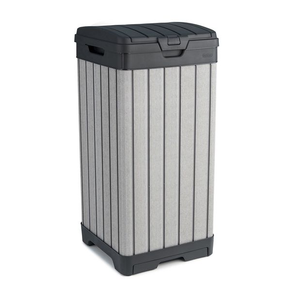 Keter Rockford Resin 38 Gallon Trash Can with Lid and Drip Tray for Easy Cleaning - Perfect for Patios, Kitchens, and Outdoor Entertaining